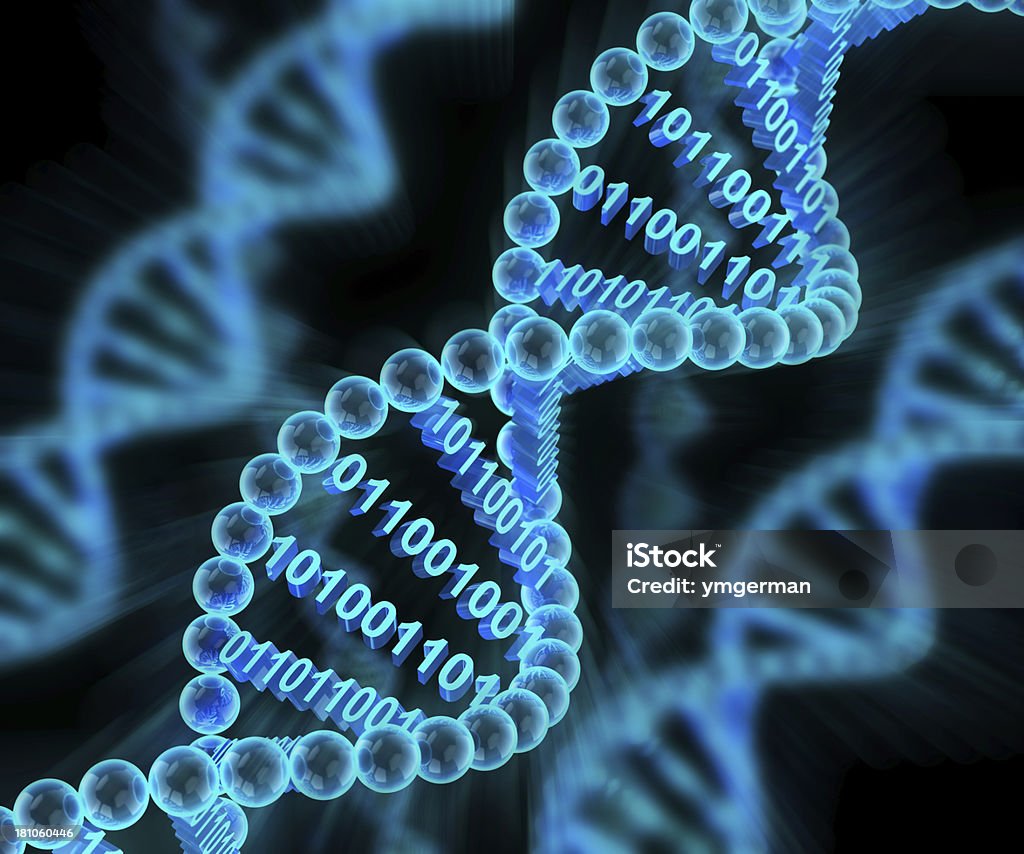 Digital DNA molecules with binary code, 3d render DNA Stock Photo