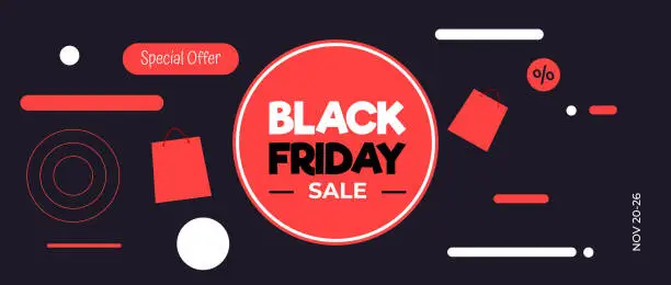 Vector illustration of Black Friday Sale horizontal banner for advertising and flyers