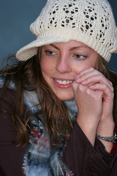 istock Candid Autumn Portrait with Scarf, Hat and Brown Jacket 181060684