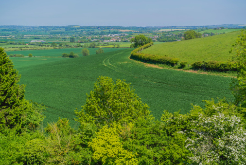 view over warwickshire countryside from the burton dassett hills country park - typical rolling english landscape