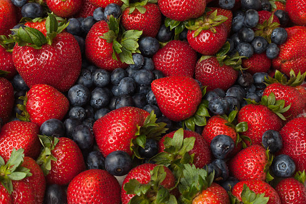 Strawberries and Blueberries stock photo