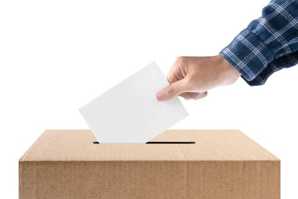 istock Human hand inserts vote paper into ballot box 1810612505