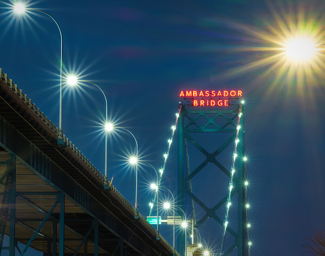 The Ambassador bridge links Detroit, Michigan with Windsor, Ontario.  It is one of the busiest trade routes in North America.