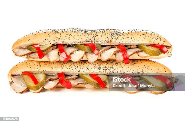 Sandwich Con Carne Di Maiale - Fotografie stock e altre immagini di Baguette - Baguette, Bianco, Carne