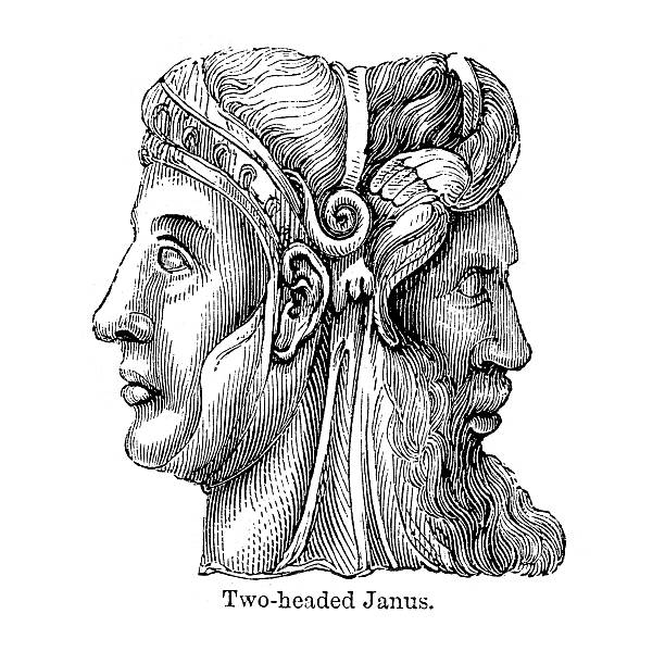 двуглавый janus - roman mythology stock illustrations