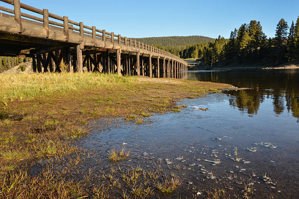 Structure of famous Fishing Bridge in Yellow Stone National Park stock photo