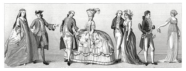 типичные костюмы от западной европы-германия, франция (xviii века) - french revolution stock illustrations