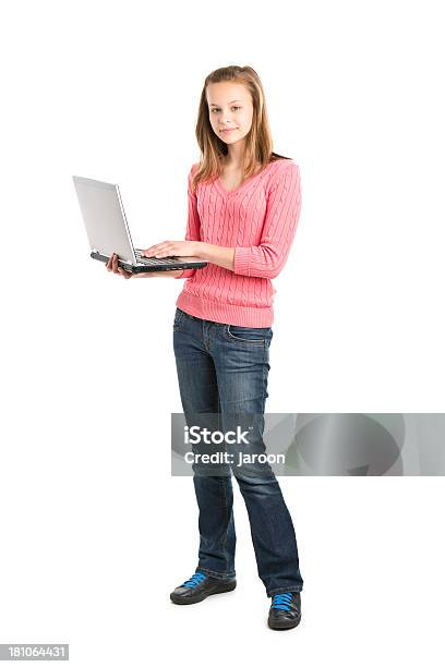 Teenager Girl Standing With Laptop Stock Photo - Download Image Now - 14-15 Years, Adult, Beautiful People