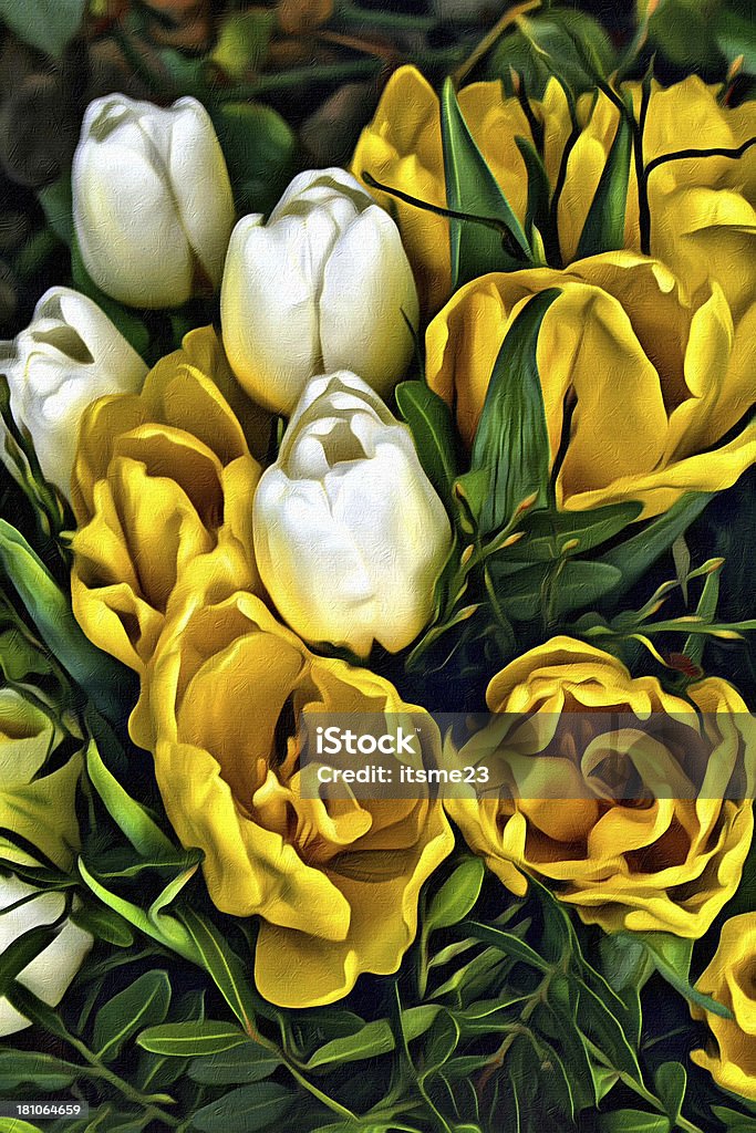 Pinted Tulips Illustration of Tulips in Silver and Gold Bright Stock Photo