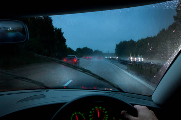Driving at night in heavy rainstorm