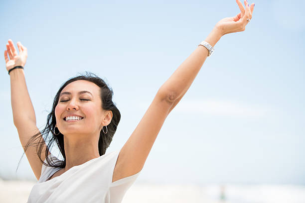 istock Young woman with open arms 181066604