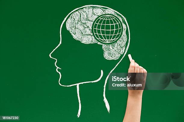 Global Thinking Stock Photo - Download Image Now - Chalk - Art Equipment, Chalk Drawing, Chalkboard - Visual Aid