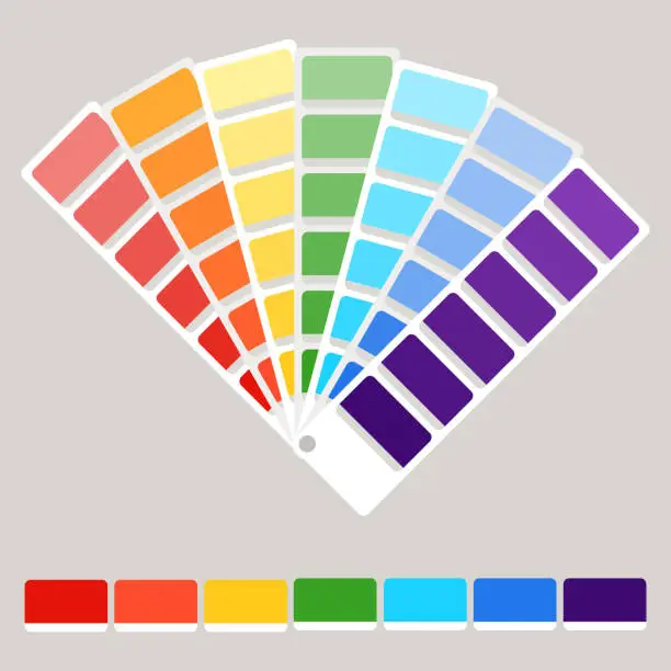 Vector illustration of Color palette, color scheme of harmonious colors in the form of a fan. Vector illustration of color scheme. Vector.