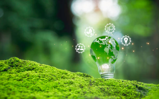 istock renewable energy replacement light bulbs Contains icons related to business, environment, recycling, reuse, production, waste, life cycle assessment of consumer resources. Sustainability of LCA 1810693786