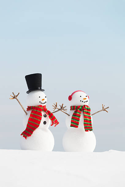 istock Happy Snowman Christmas Couple Vertical with Copy Space 181069450