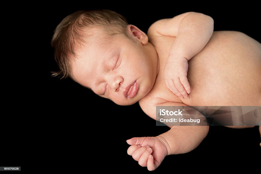 Sonno neonato, con sfondo nero - Foto stock royalty-free di 0-1 Mese