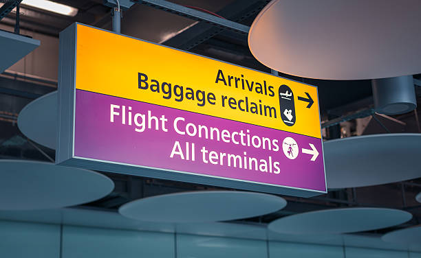 Flight connection sign on the airport