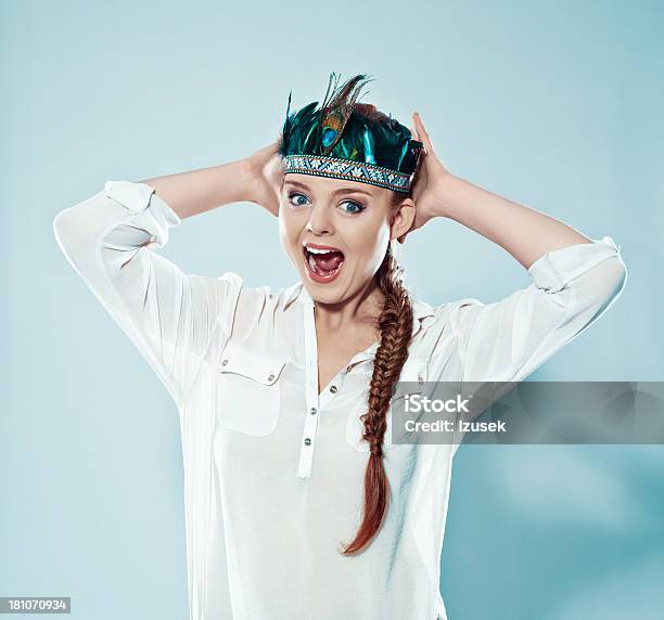 Woman Wearing Feather Headdress Stock Photo - Download Image Now - 20-24 Years, Adult, Adults Only