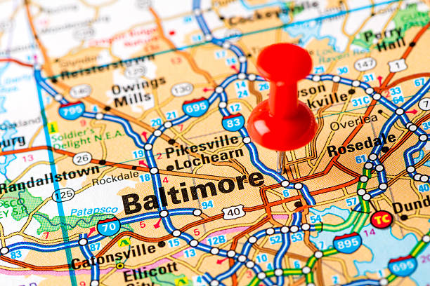 istock US capital cities on map series: Baltimore, MD 181070998
