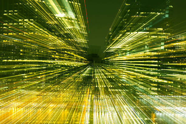 istock New York City skyline with abstract motion blurred lights 181071164