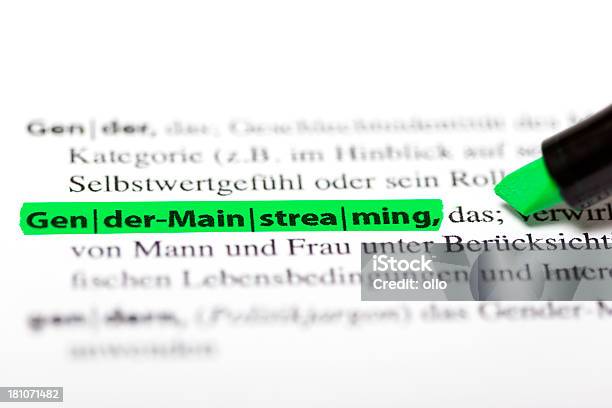 Foto de Alemão De Gender Mainstreaming Integração Do Dicionário e mais fotos de stock de Texto