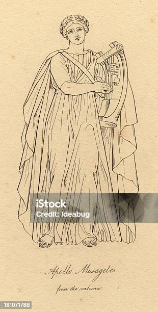 Stary Czarny I Biały Ilustracja Przedstawiająca Apollon Musagetes Od 1812 - Stockowe grafiki wektorowe i więcej obrazów Starożytny grecki
