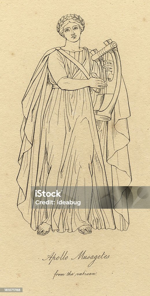 Old preto e branco Ilustração de Apolo Musagetes, em 1812 - Ilustração de Estilo Grego Clássico royalty-free