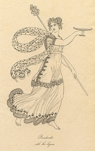 istock Old Black and White Illustration of Bacchante With the Thyrsus 181071789