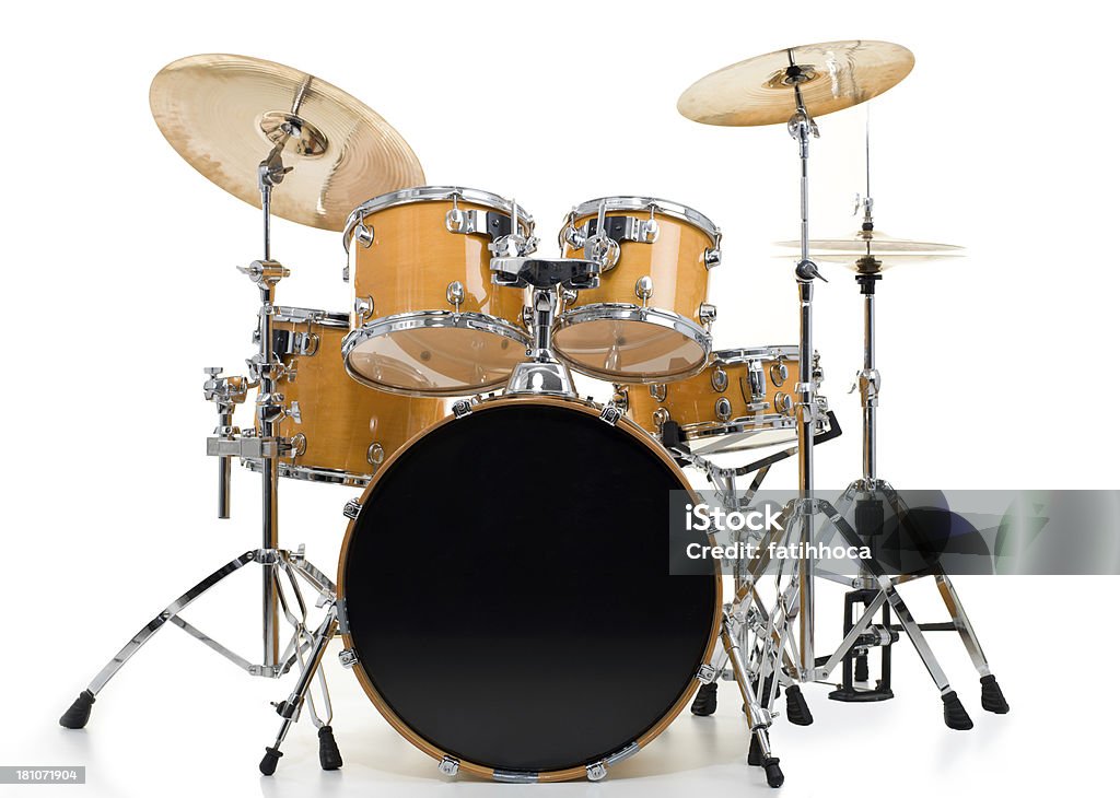 Drum Kit Set of yellow drums isolated on white background. Drum Kit Stock Photo