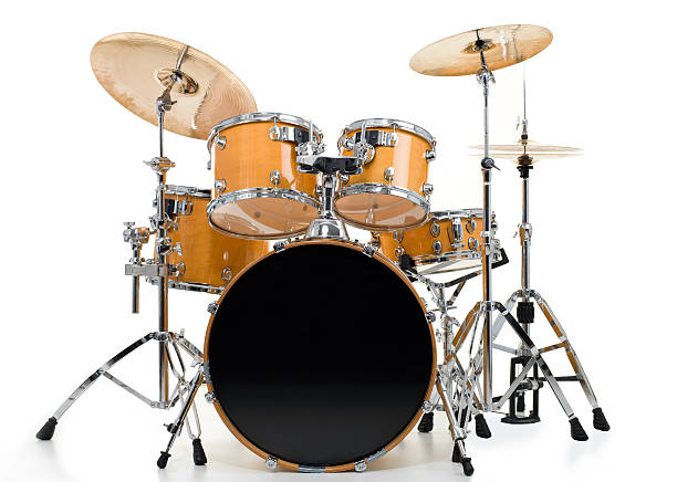 Drum Kit Set of yellow drums isolated on white background. bass drum photos stock pictures, royalty-free photos & images