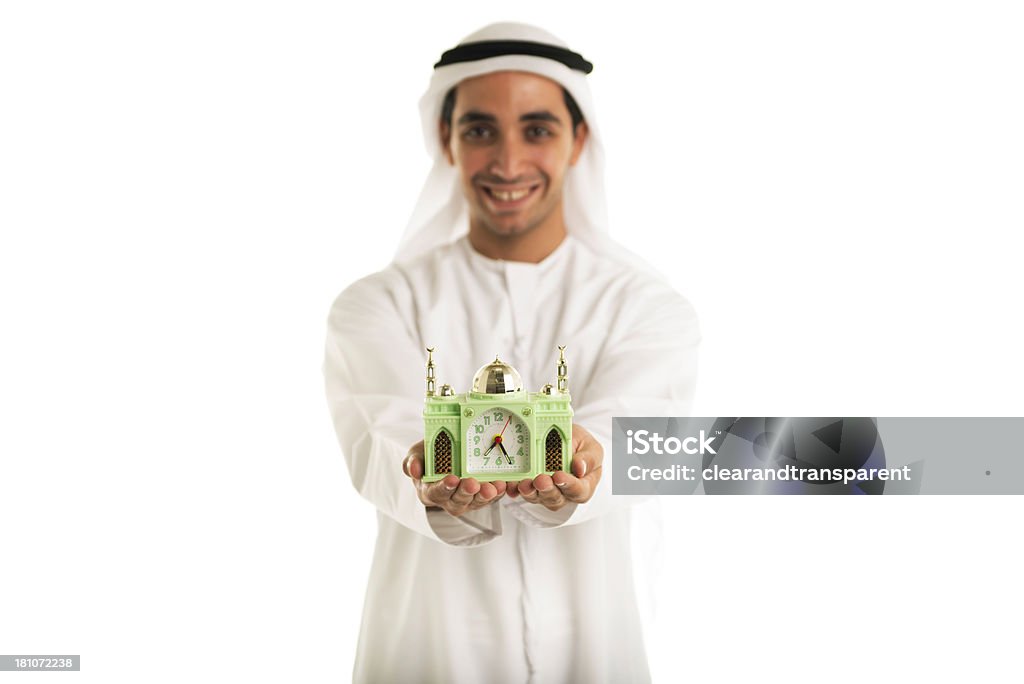 Happy Arabische Mann hält kleine-Moschee - Lizenzfrei Arabeske Stock-Foto