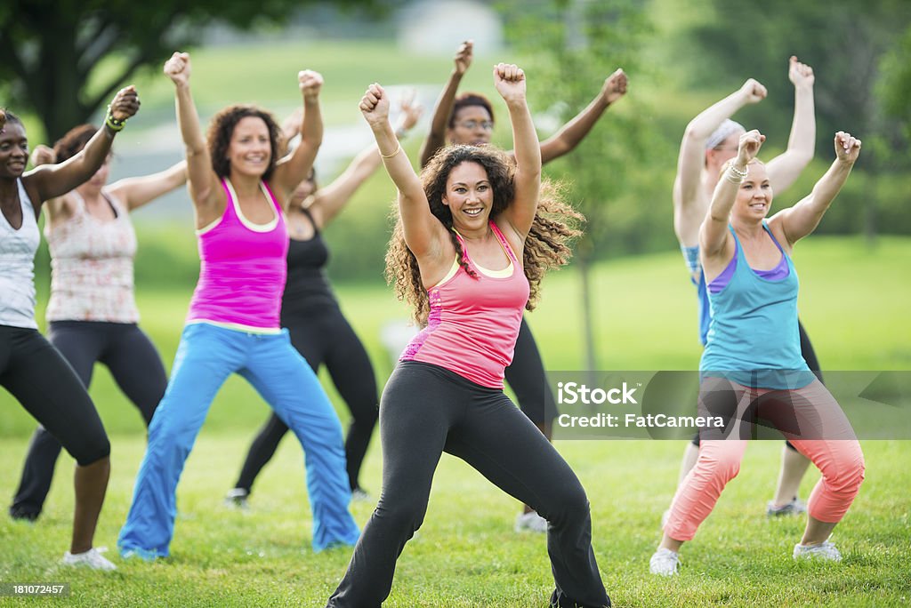 Outdoor Dance Fitness Outdoor diverse dance fitness class Outdoors Stock Photo