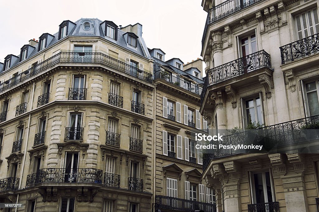 Traditional Haussmann Architecture in Paris France Traditional Haussmann architecture in Paris France Built Structure Stock Photo