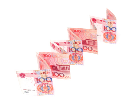 The growth of the Renminbi isolated on white background