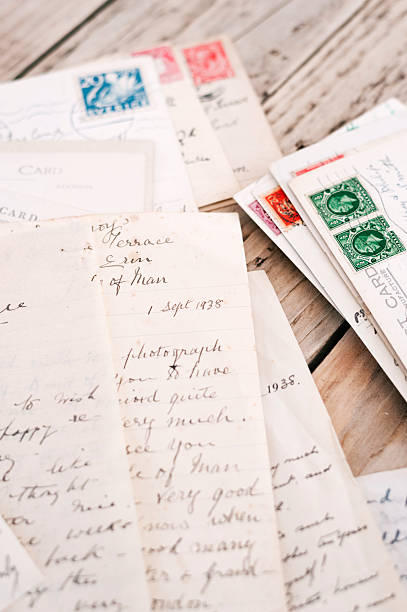 istock retro mail - vintage handwritten letters, notes and postcards 181074499