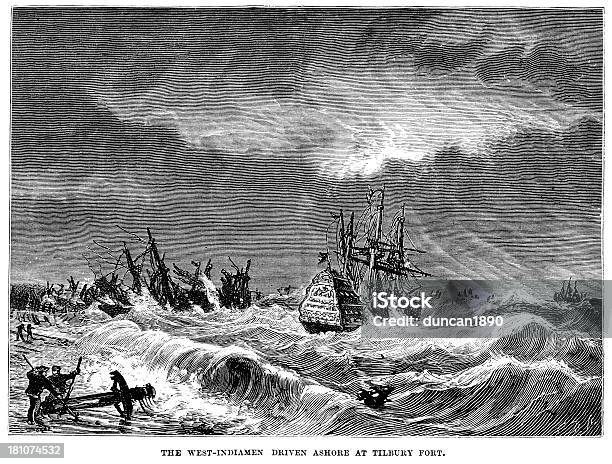 West Indiamen Spinto A Terra - Immagini vettoriali stock e altre immagini di Acqua - Acqua, Affondare, Andare in barca a vela