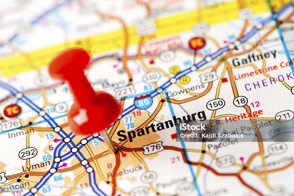 Noi capitale città sulla mappa serie: Spartanburg, SC - Foto stock royalty-free di Carolina del Sud