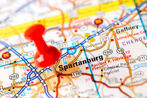 istock US capital cities on map series: Spartanburg, SC 181075448