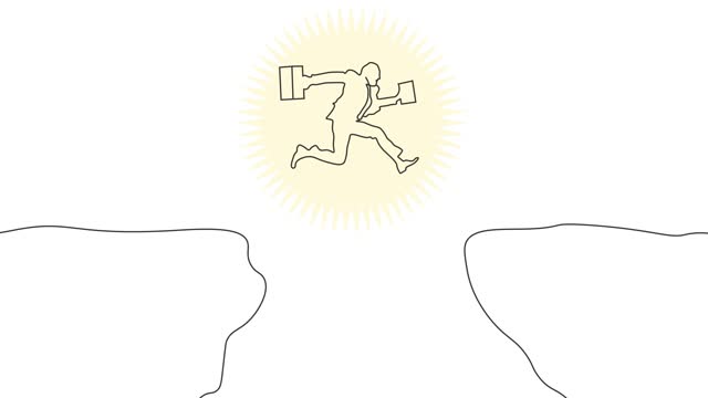 Drawing Line of Business man Jumping Over Cliff Hill Animation. Creative Concept of Brave Man, Risk and Success