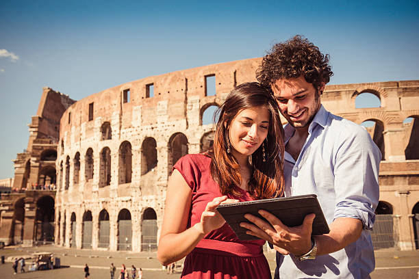 istock tourist with digital tablet on rome 181075807