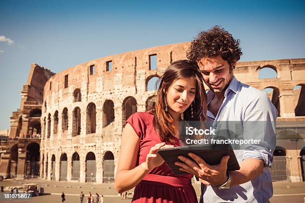 Tourist With Digital Tablet On Rome Stock Photo - Download Image Now - 20-29 Years, Adult, Adults Only