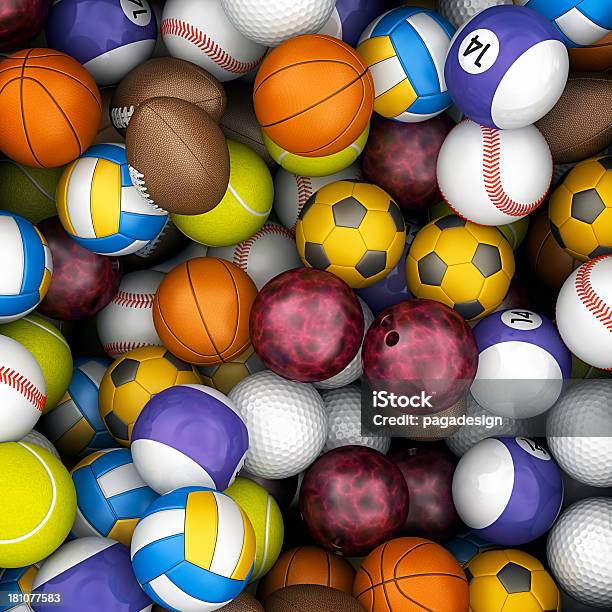 Спортивные Мячи Фоне — стоковые фотографии и другие картинки Куча - Куча, Спорт, Баскетбольный мяч