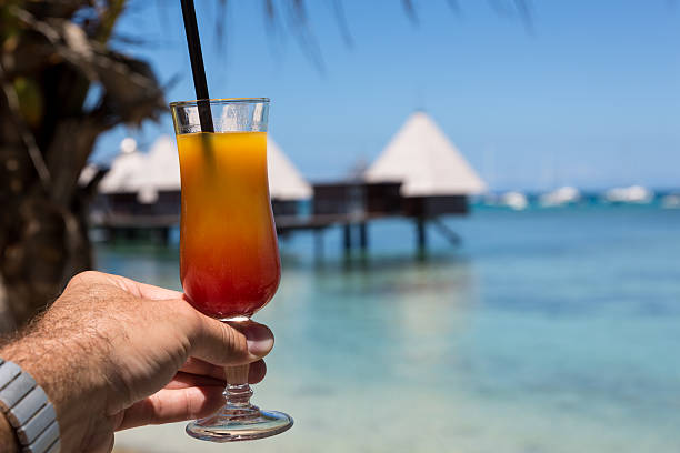 istock Man Hand Holding a Coktail at Tropical Beach Resort 181077722