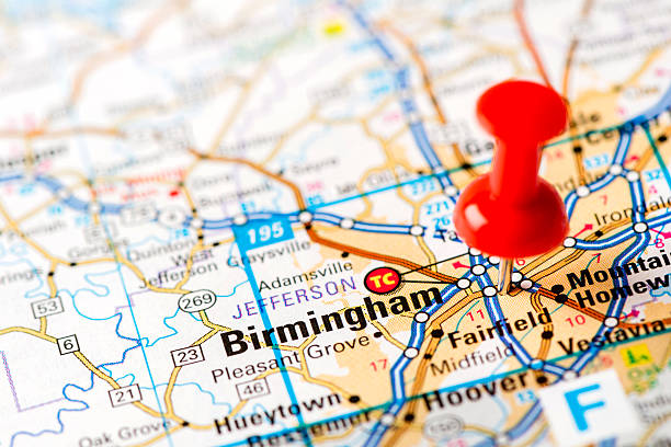 istock US capital cities on map series: Birmingham, AL 181077959