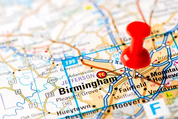 Photo of US capital cities on map series: Birmingham, AL