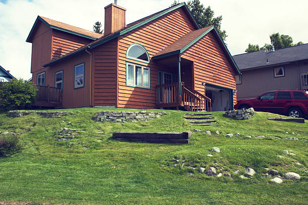Wooden house "Wooden home in Alaska, Anchorage." anchorage alaska photos stock pictures, royalty-free photos & images