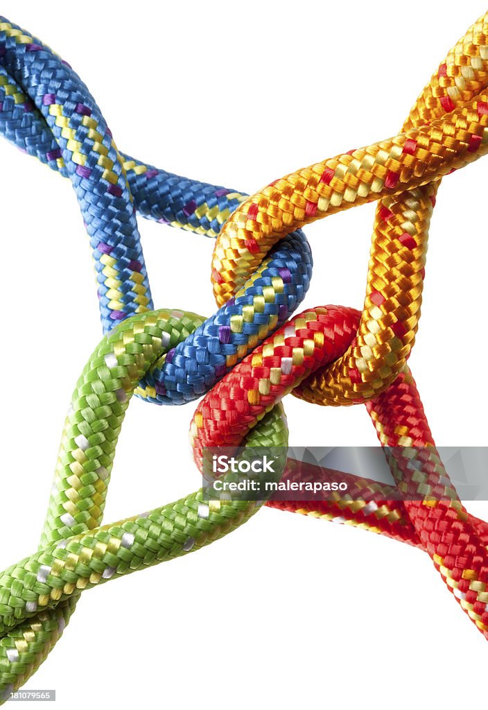 Koncepcja obraz. Kolorowe liny z związany węzeł. - Zbiór zdjęć royalty-free (Lina)