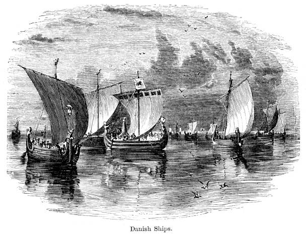 Viking Ships Vintage engraving of an invasion of Vikings viking ship photos stock illustrations
