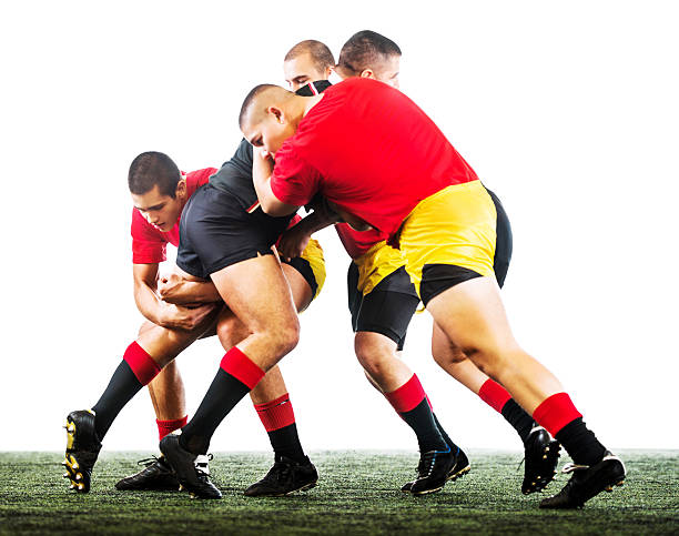 rugby match. - rugby scrum stockfoto's en -beelden