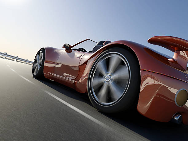 A red convertible sports car approaching a bend. High resolution 3D render.  This car is my own design.